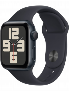 Apple Watch SE 2024, 40 мм Корпус из алюминия цвета Тёмная ночь, спортивный ремешок цвета Тёмная ночь