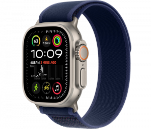 Apple Watch Ultra 2, 49 мм, Натуральный Титан, ремешок Trail синего цвета