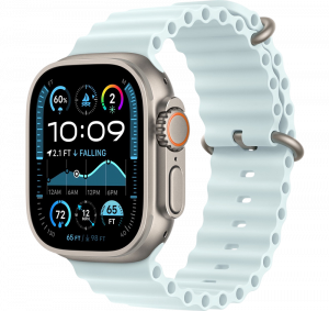 Apple Watch Ultra 2, 49 мм, Натуральный Титан, ремешок Ocean цвета "ледяной синий"