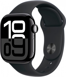 Apple Watch Series 10, 42 мм корпус из алюминия цвета Черный глянец, спортивный ремешок цвета Черный