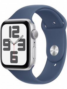 Apple Watch SE 2024, 44 мм корпус из алюминия Серебристого цвета, спортивный ремешок цвета Синий деним