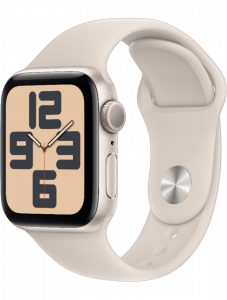 Apple Watch SE 2024, 40 мм Корпус из алюминия цвета Сияющая звезда, спортивный ремешок цвета Сияющая звезда