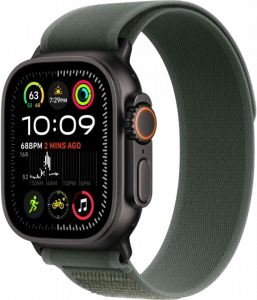 Apple Watch Ultra 2, 49 мм, Черный Титан, ремешок Trail зеленого цвета