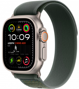 Apple Watch Ultra 2, 49 мм, Натуральный Титан, ремешок Trail зеленого цвета