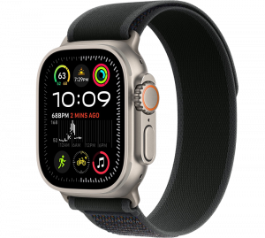 Apple Watch Ultra 2, 49 мм, Натуральный Титан, ремешок Trail черного цвета