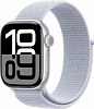 Apple Watch Series 10, 42 мм корпус из алюминия цвета Серебристый, текстильный ремешок цвета Облачный голубой